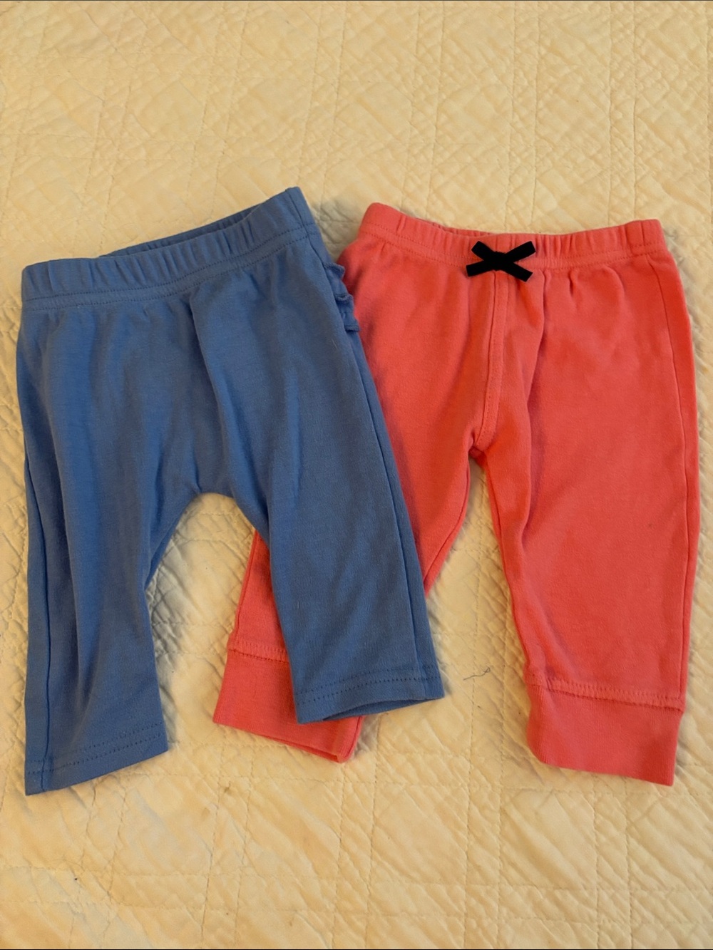 Baby Leggings Duo - Blue with ruffles & Coral with Bow